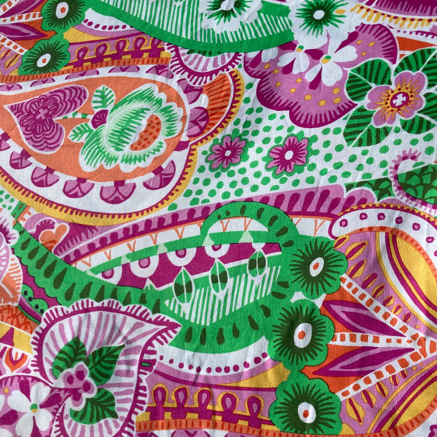 Abstract Heart and Floral Print in Pink and Green on White Viscose Satin Remnant - 4.25m