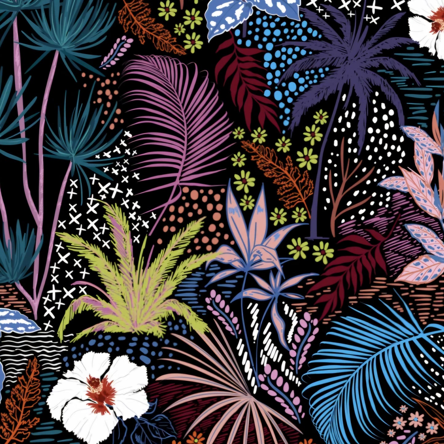 Flower Cotton in Black and Multi Colour