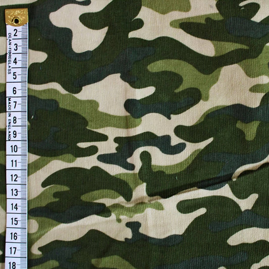 Cotton Needlecord in Khaki Green and Brown Camouflage