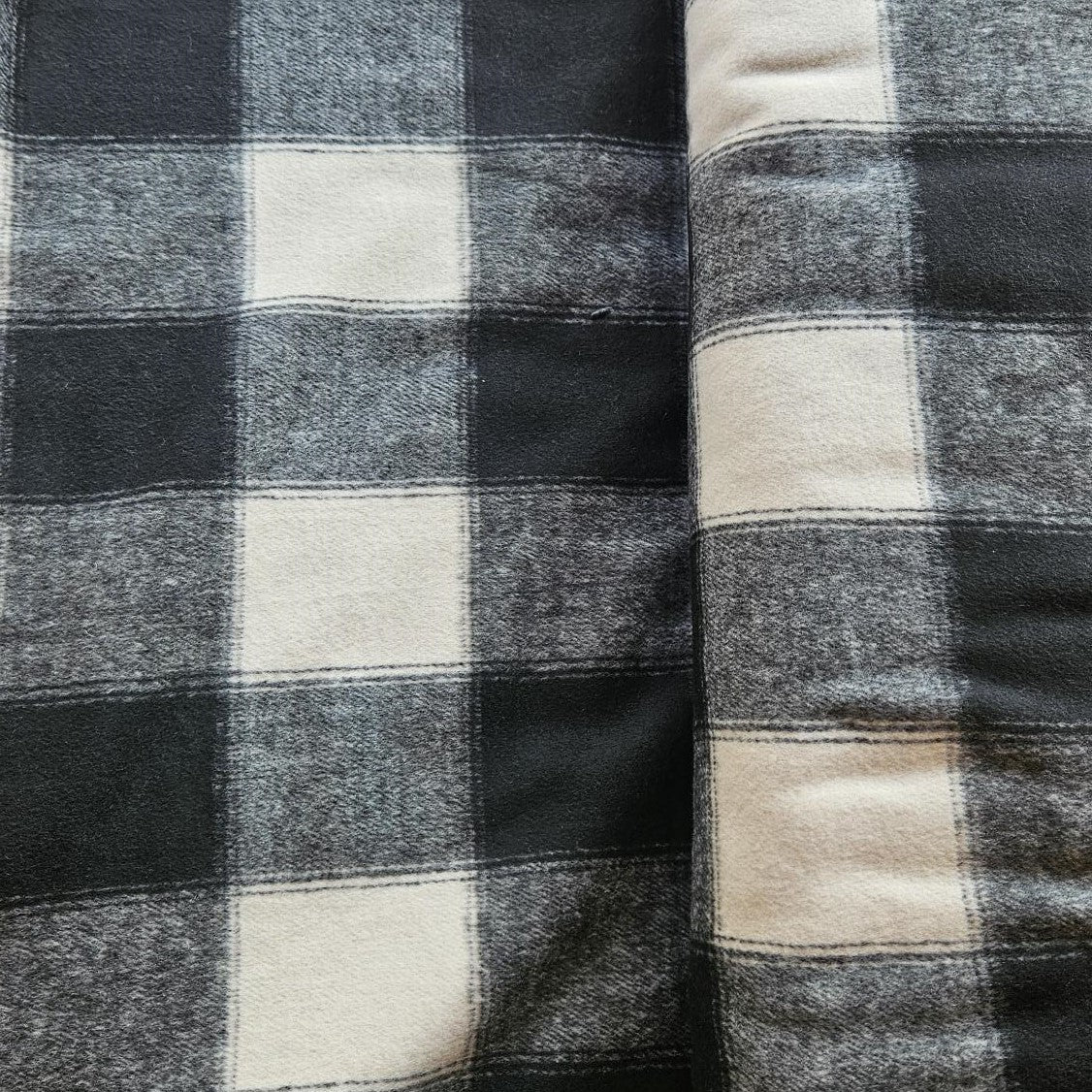 Brushed Faux Wool Check Coating in Black and White 2.1m Remnant