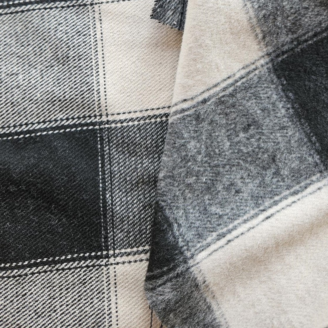 Brushed Faux Wool Check Coating in Black and White 2.1m Remnant