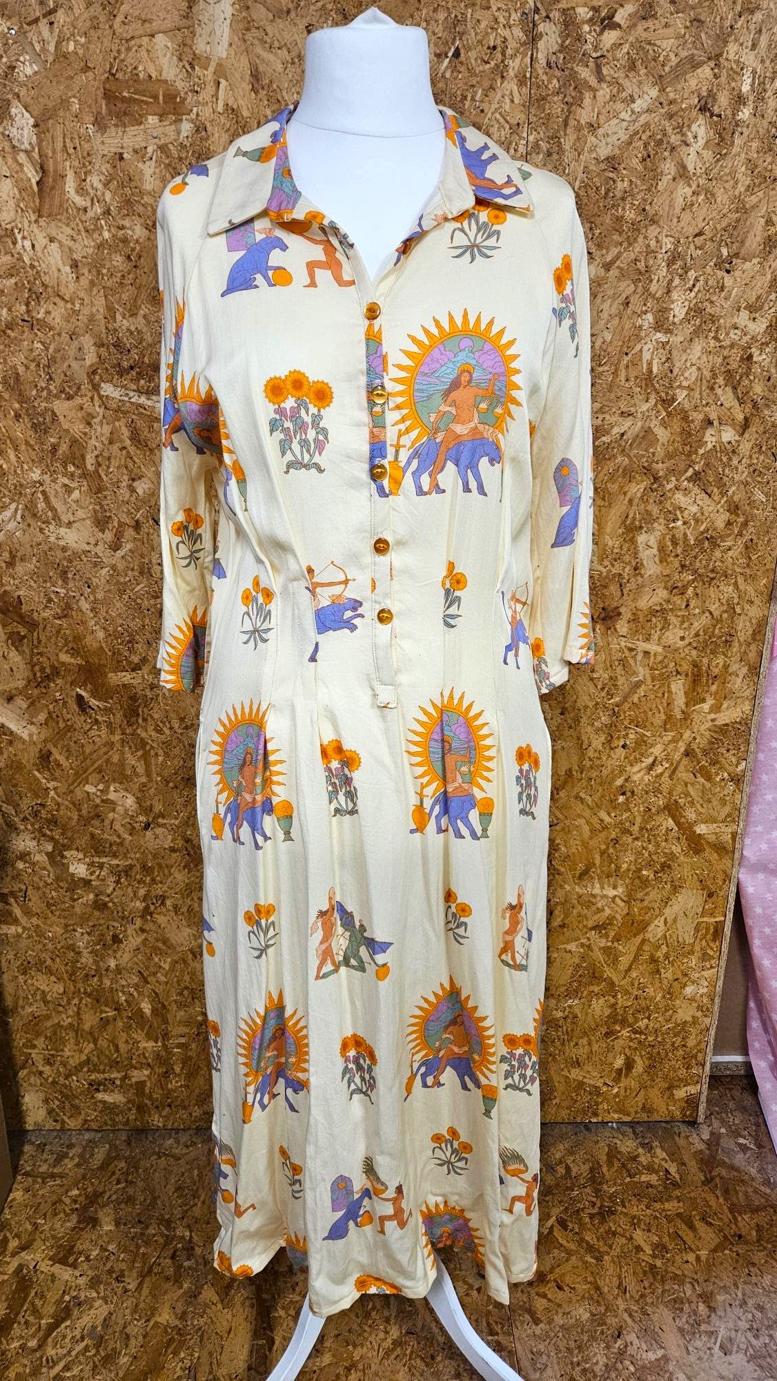 Sample Zoe Dress in Cream with Orange and Red Mystics - Size 16 w/FBA
