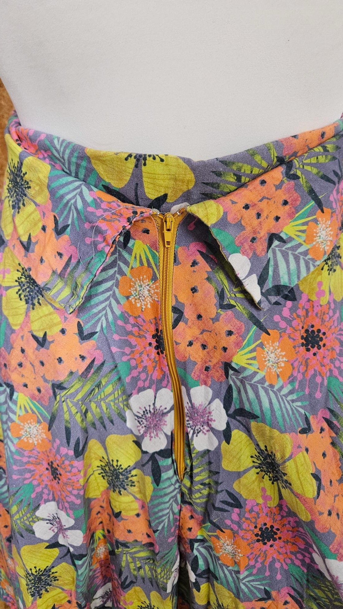 Sample Issey Culottes in Grey Yellow Pink Green and Orange Tropical Print - Size 16