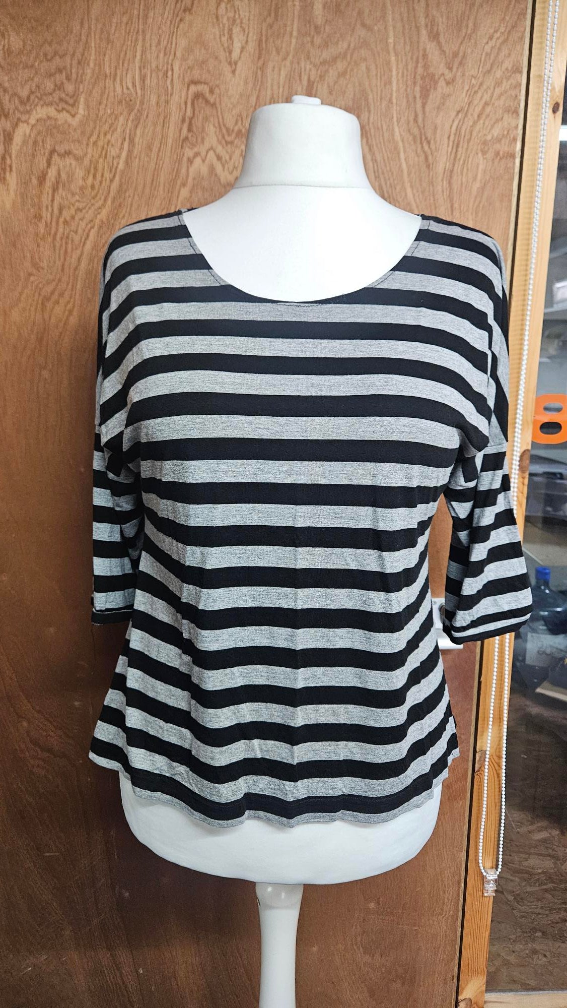 Sample Astrid T-shirt in Black and Grey Stripes Viscose Jersey - Size 16