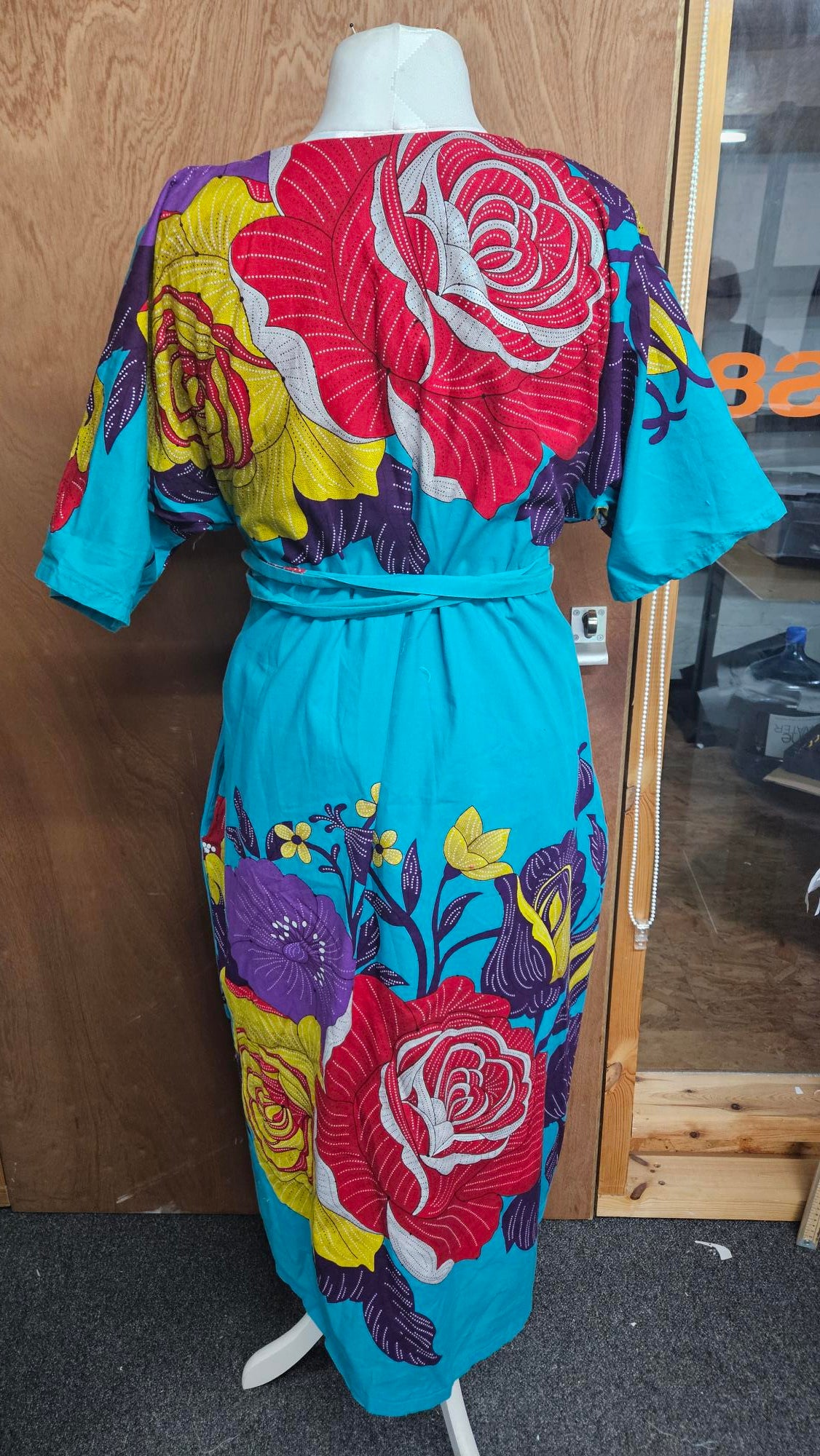 Sample Kobi Dress in Red and Blue Floral Ankara Cotton - Size Large