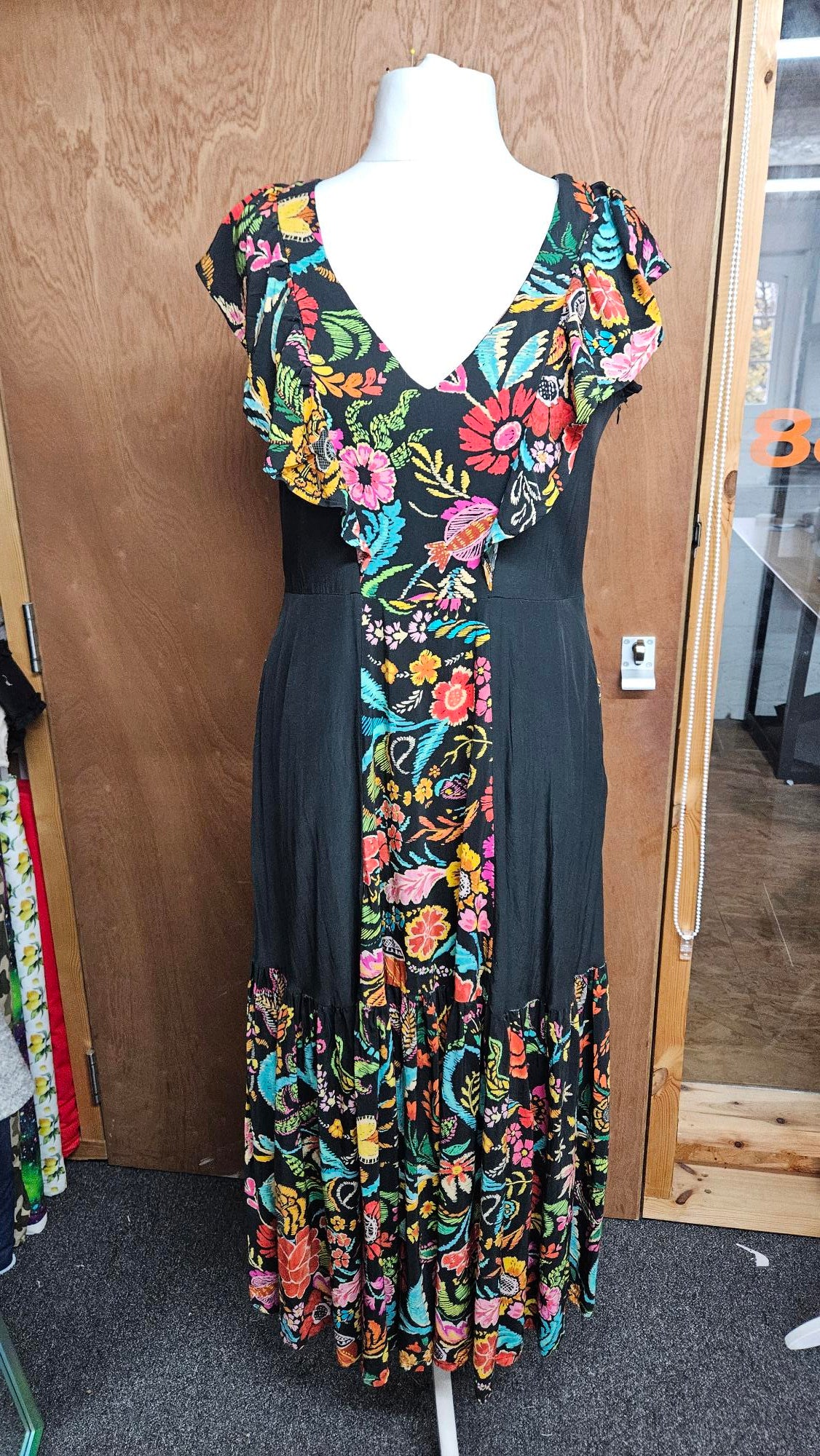 Sample Valentina Dress in Black and Floral Viscose - Size 16