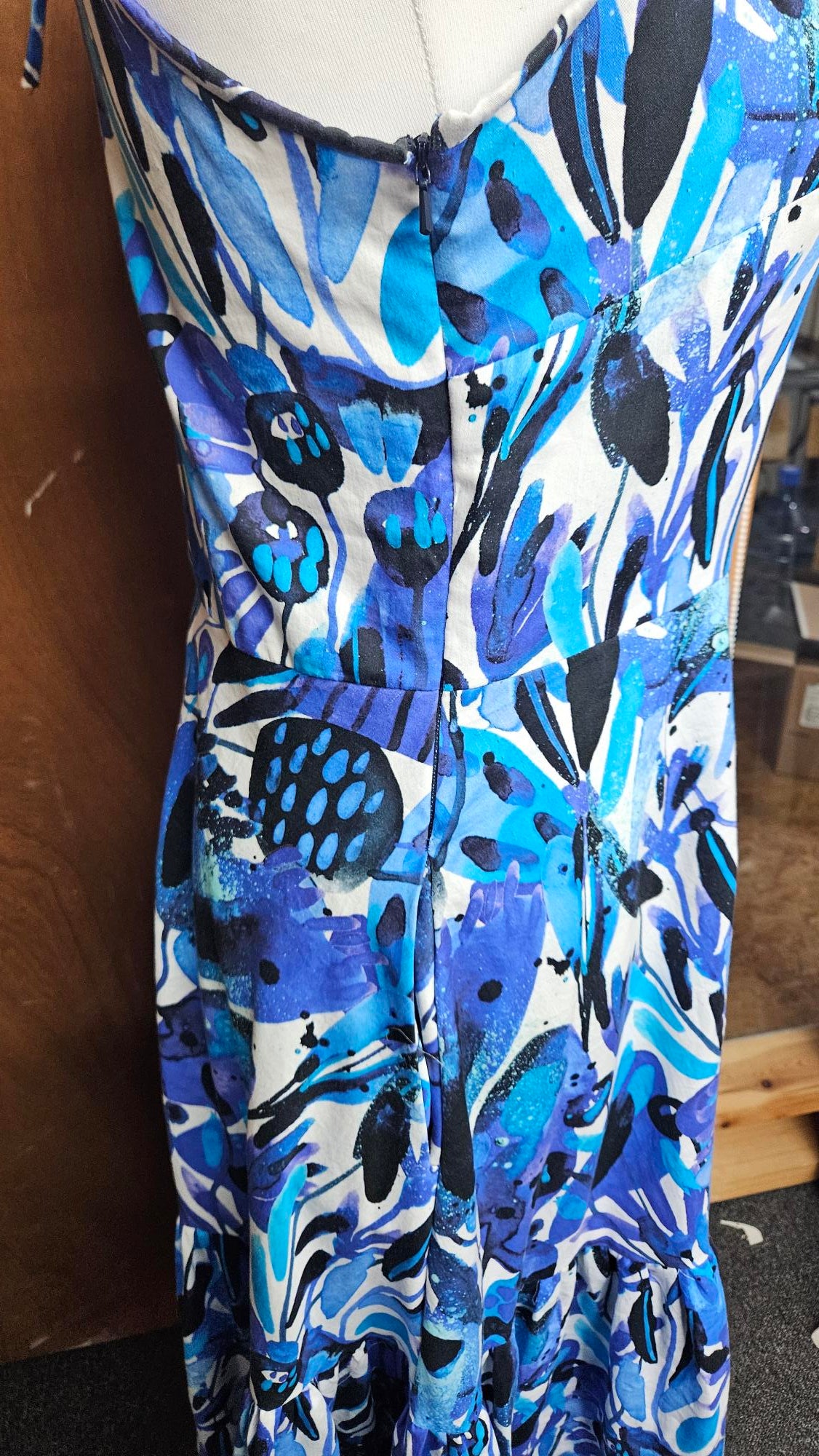 Sample Valentina Dress in Blue and White Cotton Sateen - Size 16