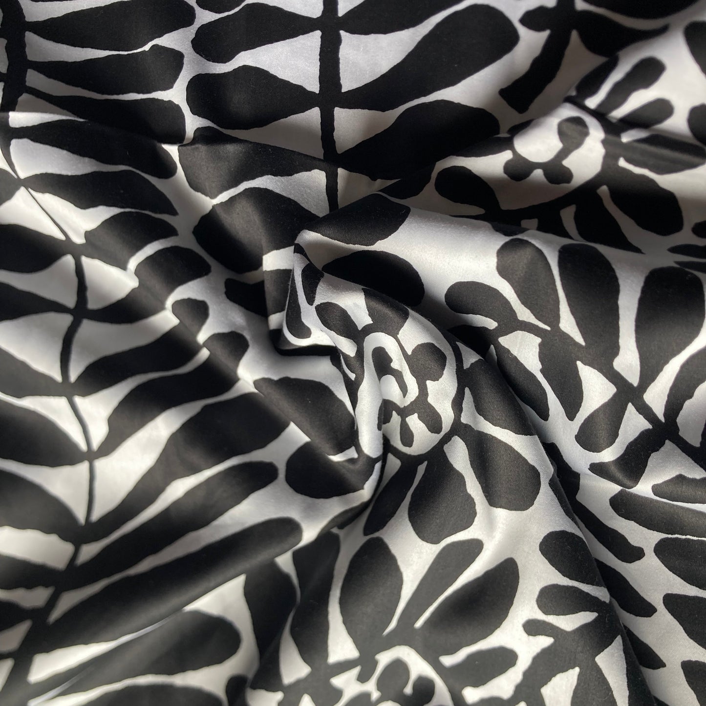 Black and White abstract leaves Extra Wide Cotton Sateen - 1.8m Remnant
