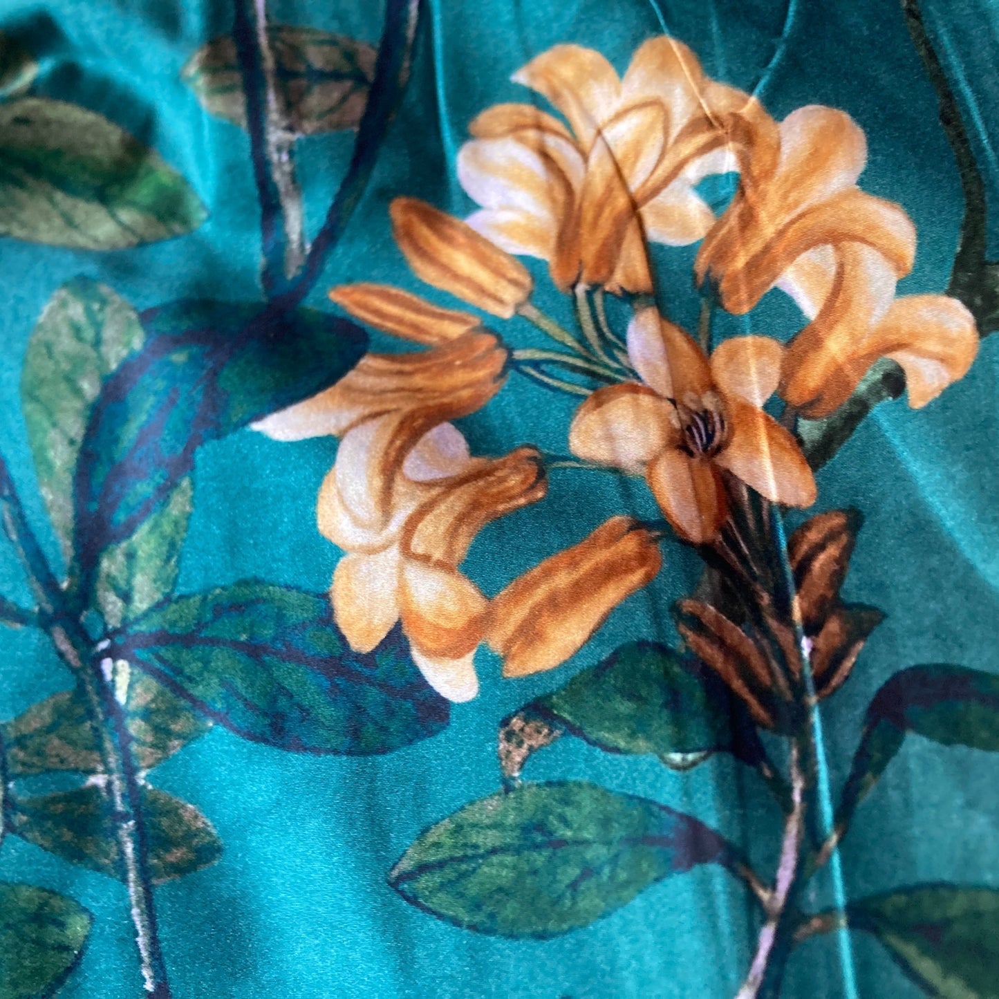 Flowers and Birds Extra Wide Cotton Sateen in Teal and Yellow