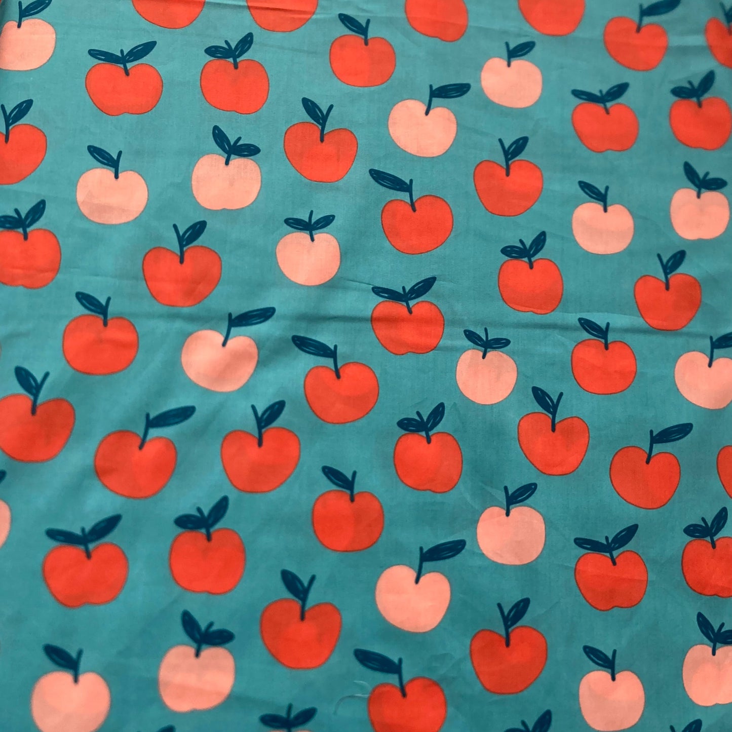 Apples Cotton in Red and Peach on Turquoise