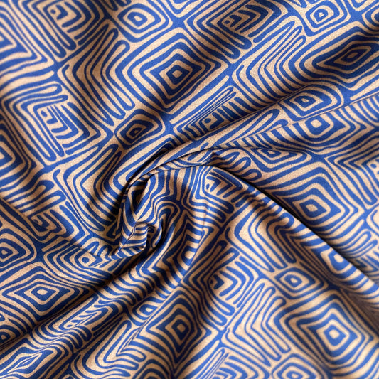 Abstract Diamond Shapes Cotton in Navy Blue and Brown