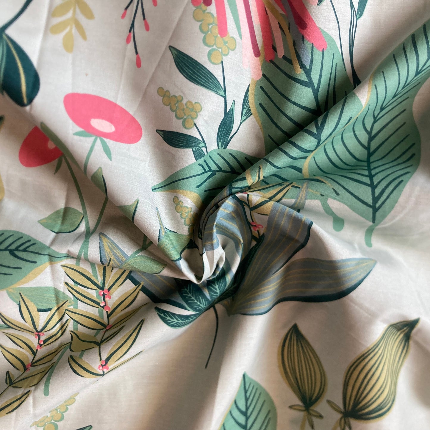 Bird and Tree Print Extra Wide Cotton in Pink and Green
