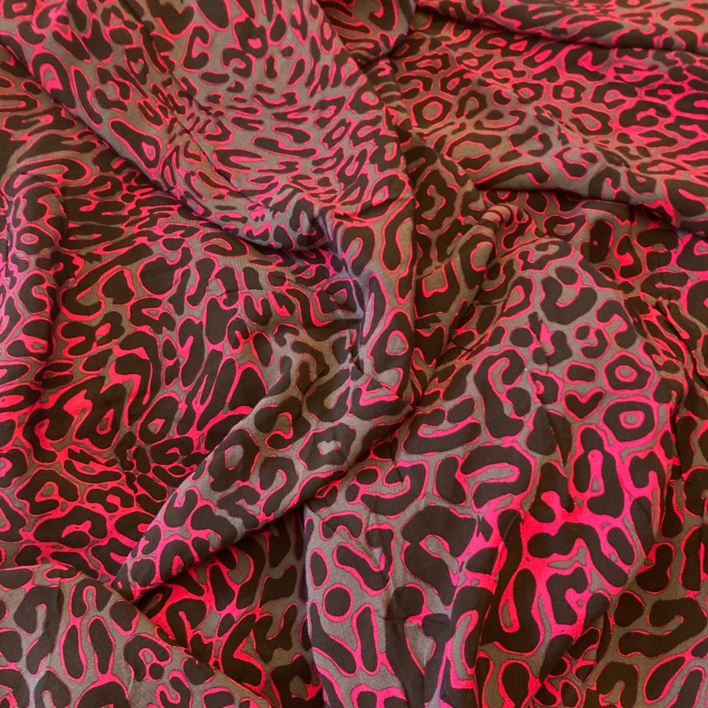 Leopard Print Viscose Crepe in Pink and Grey Remnant - 3.44m