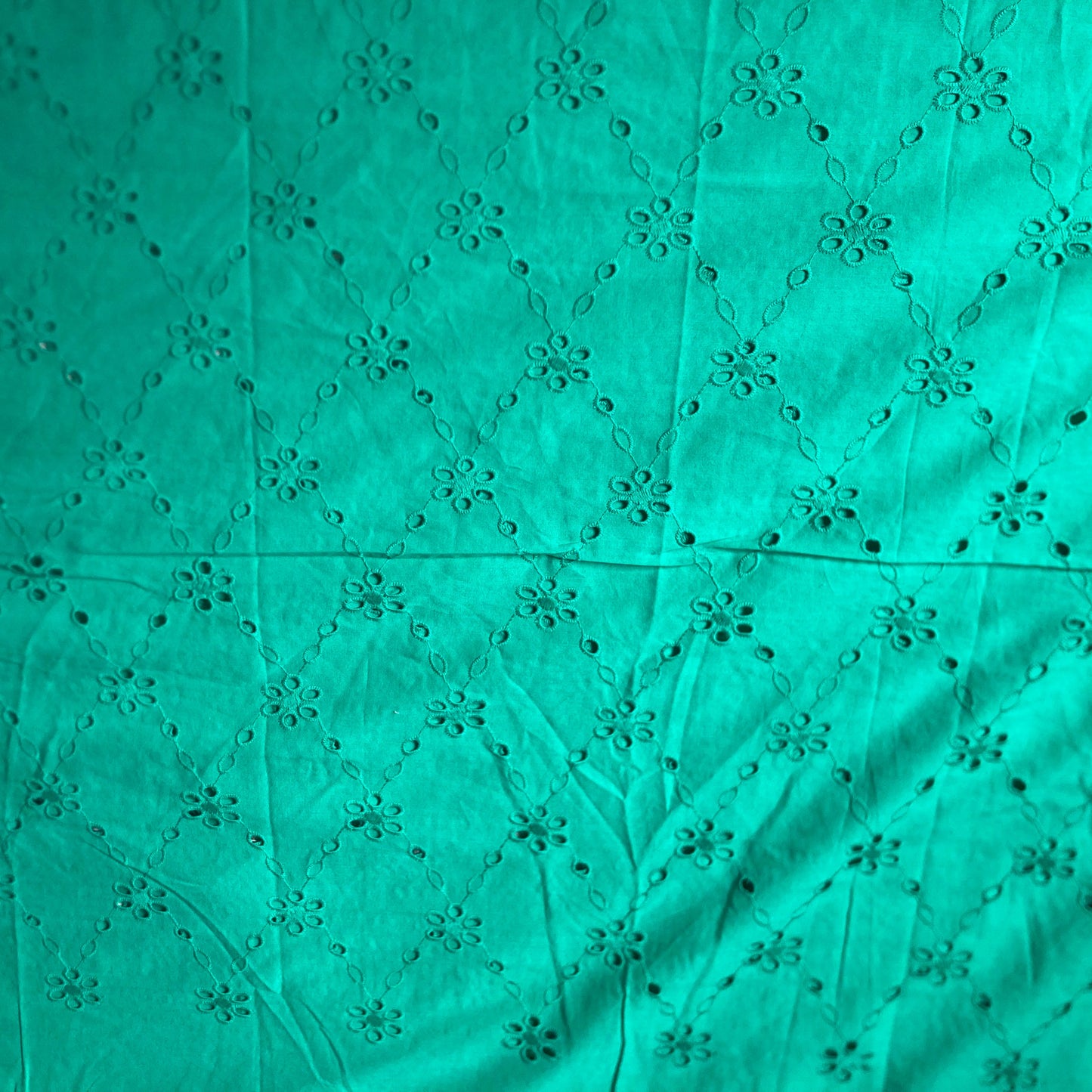 Flower and Diamond Cotton Broderie Anglaise in Green