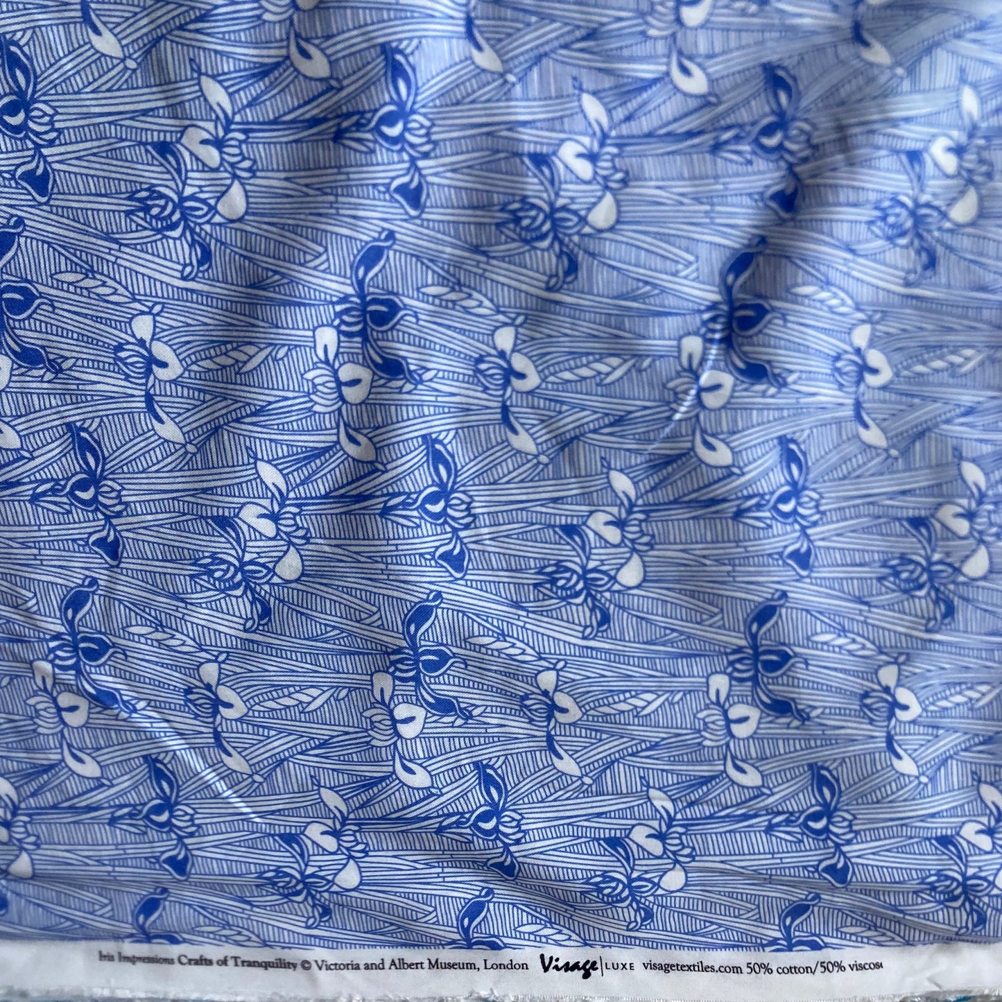 Victoria and Albert Museum Iris Line Drawings Cotton in Blue and White