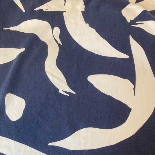 Abstract Navy Blue and White Print Viscose twill Remnant - 3.2m