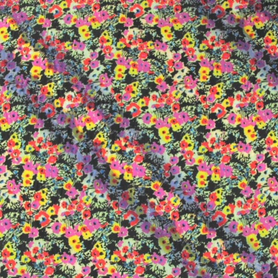 Fabric Godmother Floral Haze Viscose Crepe in Pink and Black 70cm Remnant