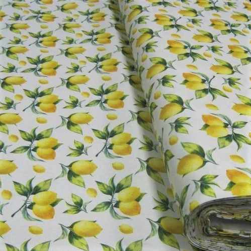 Lemons Cotton Poplin in Yellow and White 70cm Remnant