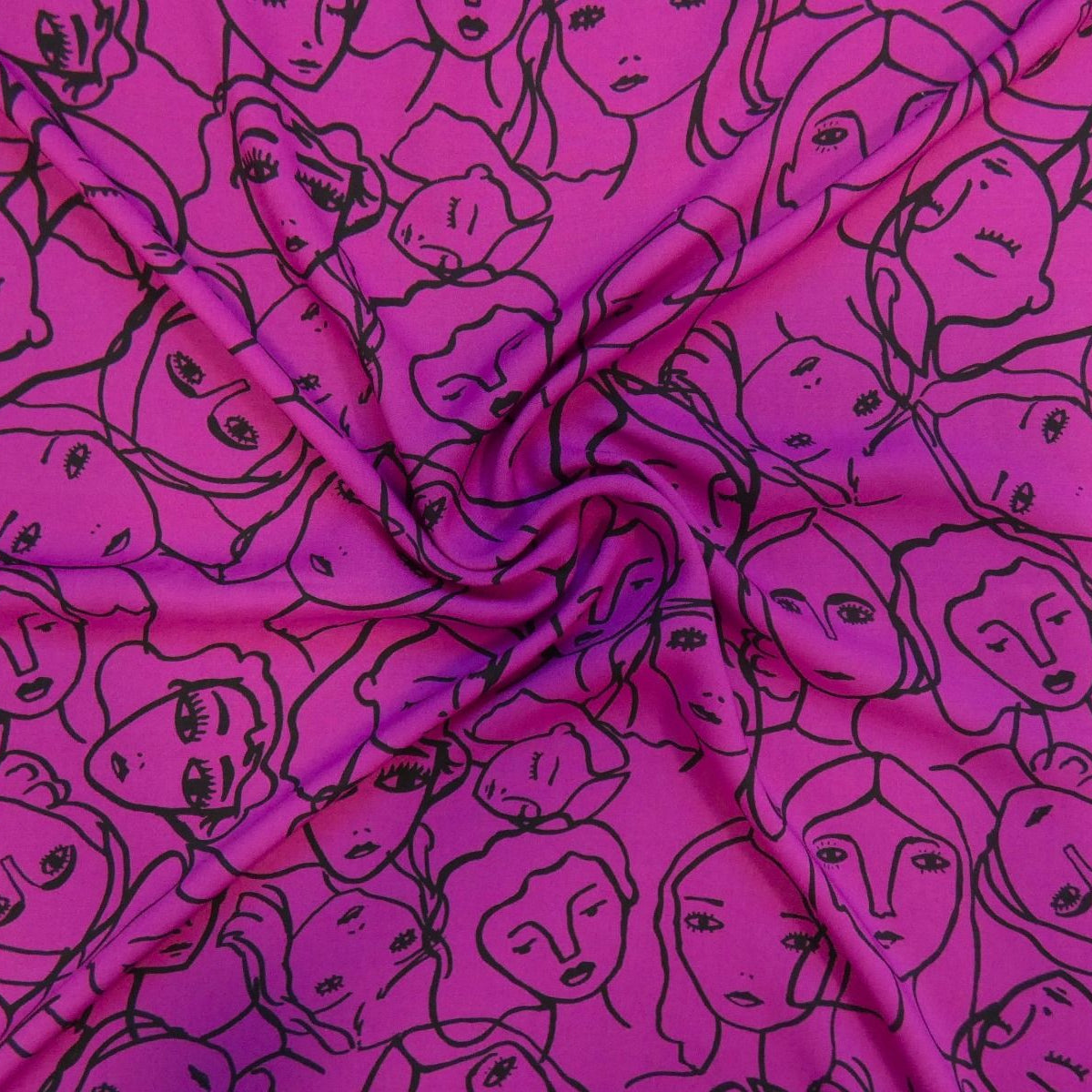 Lady McElroy Crowded Faces Cotton Lawn in Bright Pink and Black