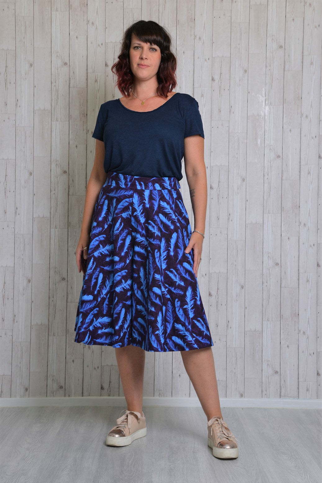 Sample Issey Culottes in Blue Feather Print Cotton - Size 14