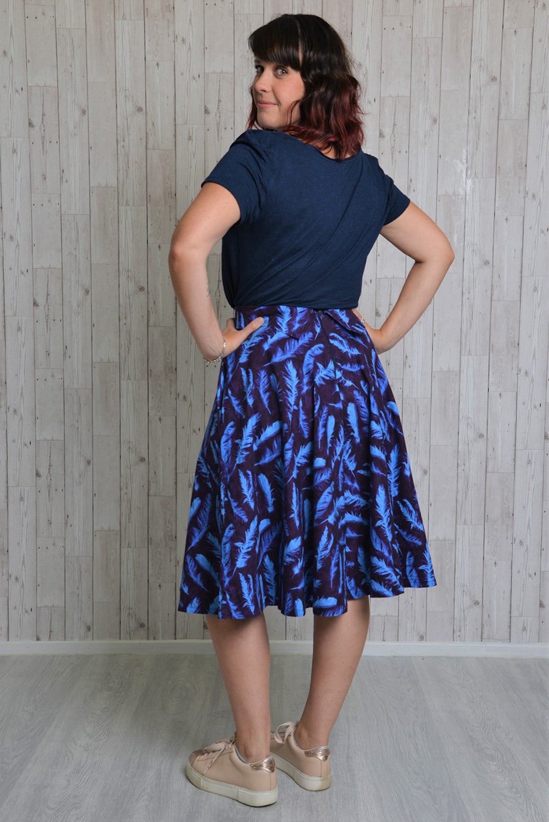 Sample Issey Culottes in Blue Feather Print Cotton - Size 14
