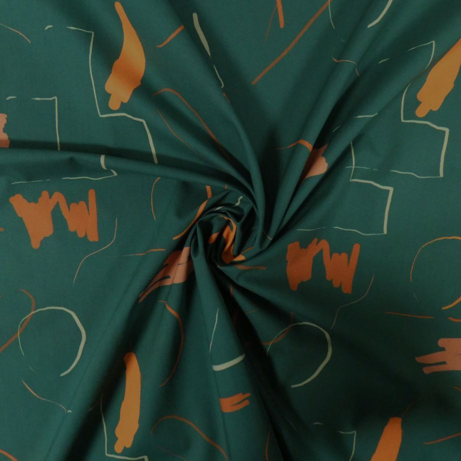 Lady McElroy Juniper Green Cotton Lawn in Teal and Orange