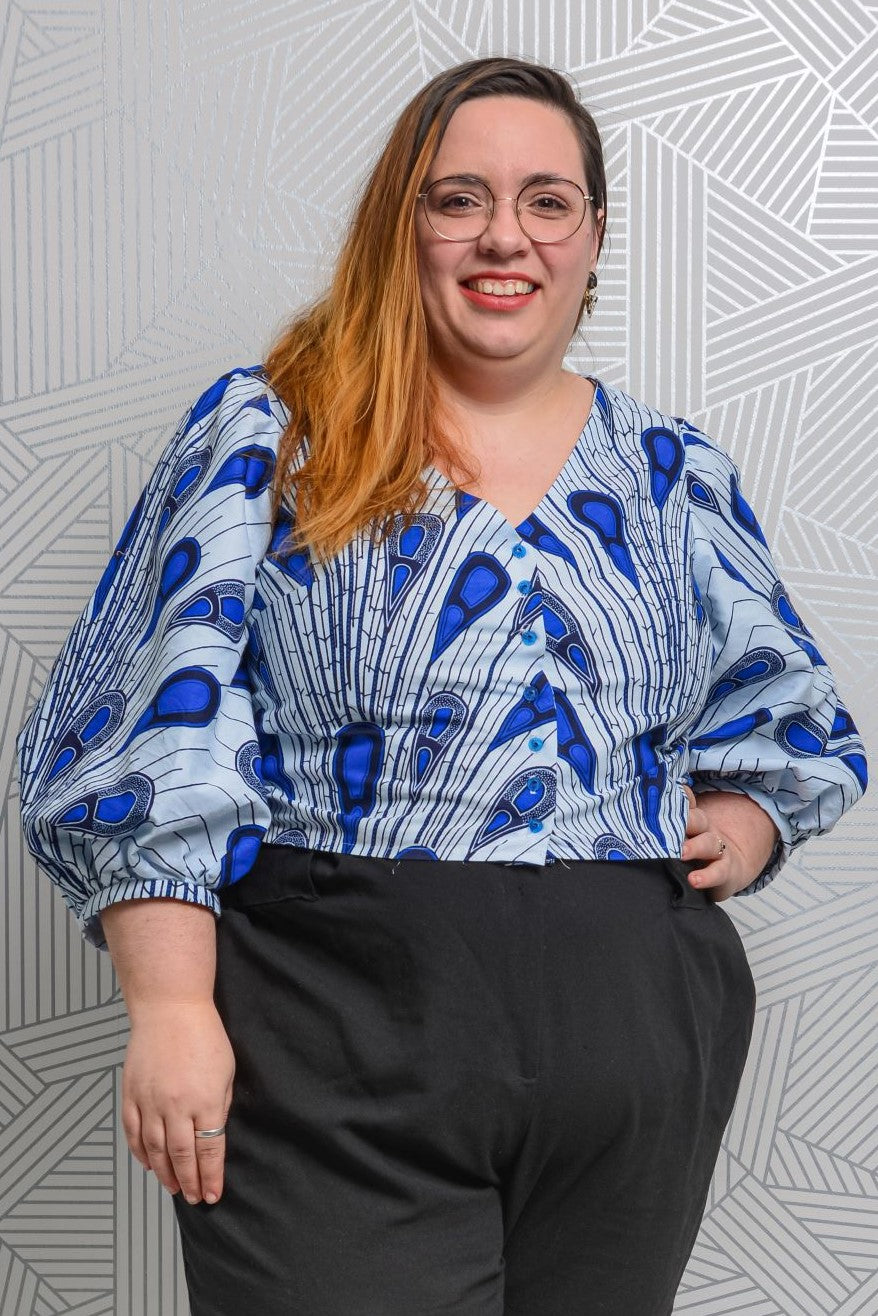 Sample Penelope Hack Top in Blue and White Ankara - 22