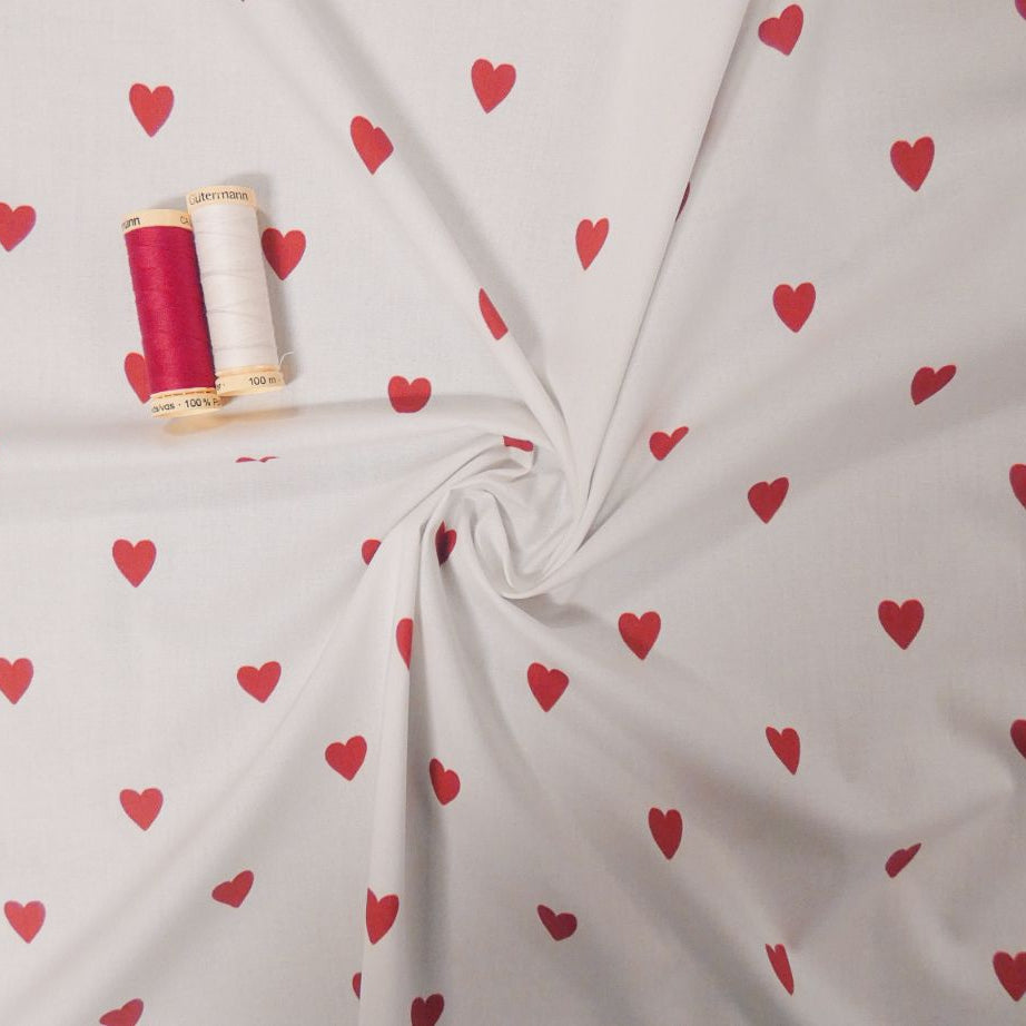 Lady McElroy Lovehearts Red on White Cotton Lawn