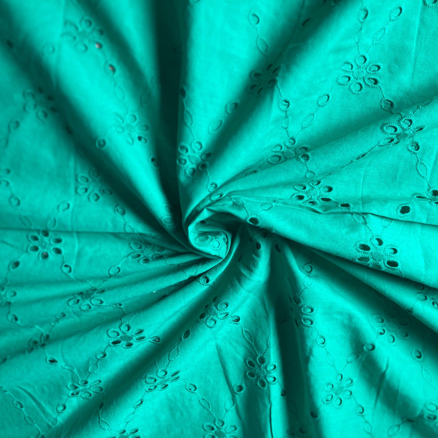 Flower and Diamond Cotton Broderie Anglaise in Green