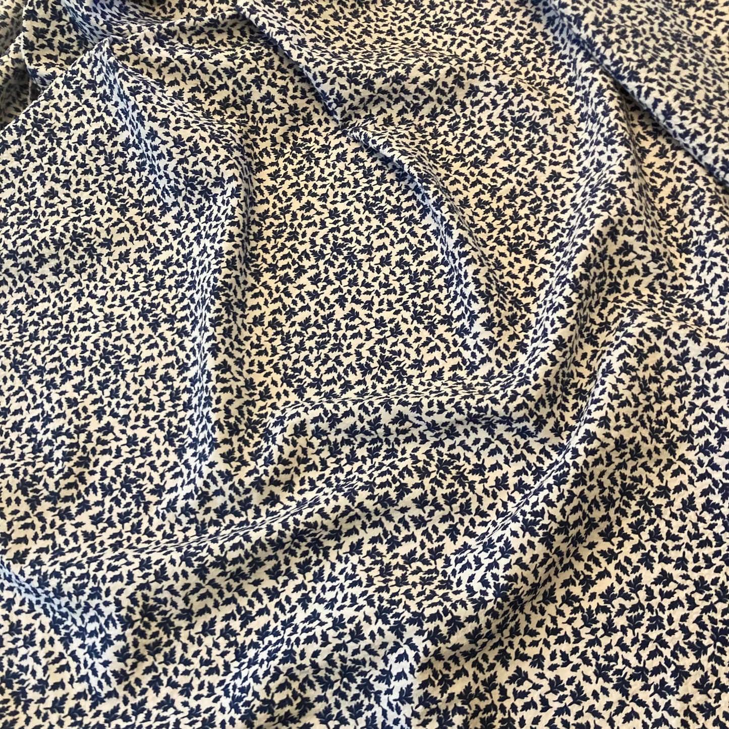 Tiny Leaf Print in Navy Blue on Cream Cotton Remnant - 2.1m