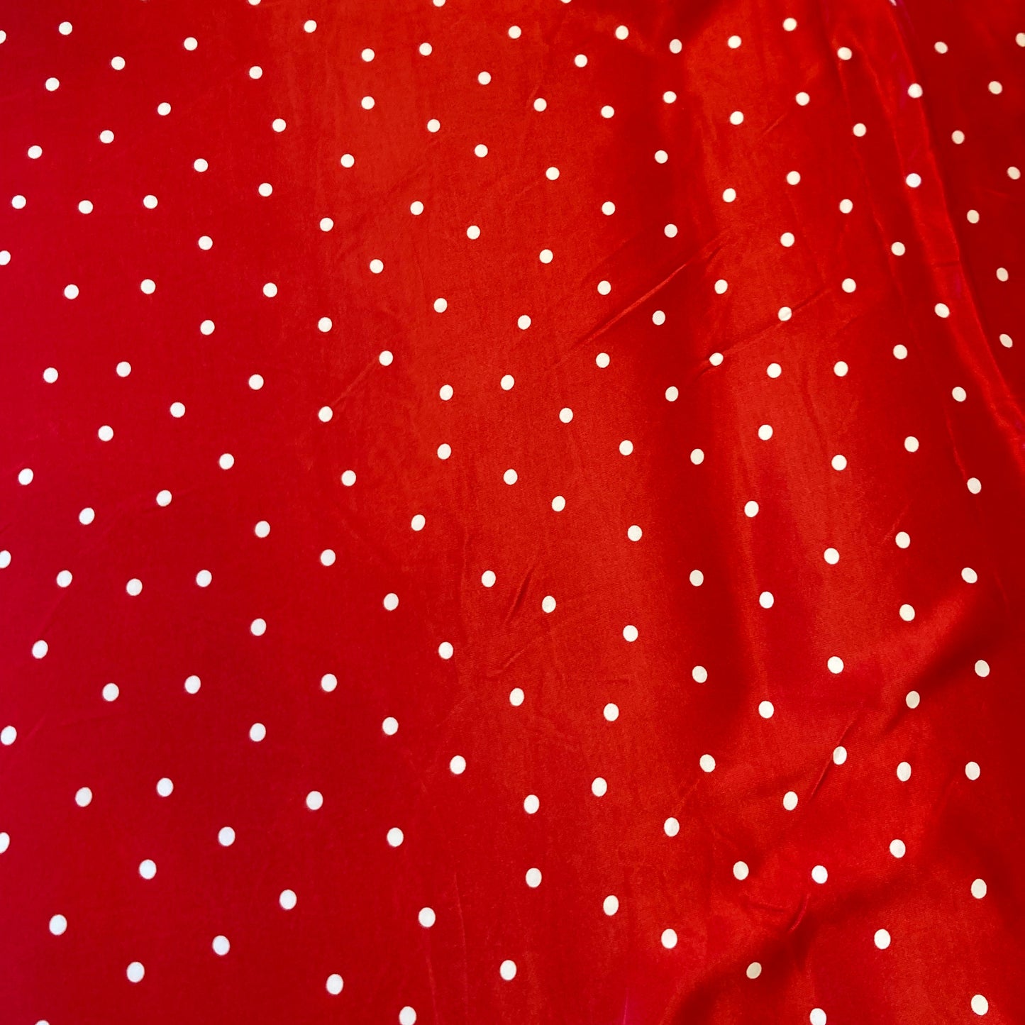 Red on White Polka Dot Viscose Satin Remnant - 2m