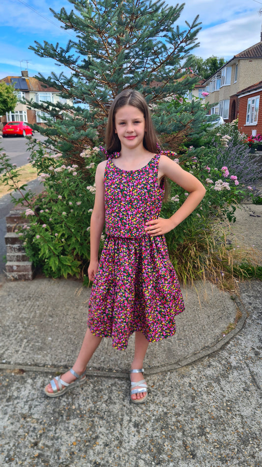Sample Bella Co-ord Top and Skirt in Pink and Yellow Floral Cotton - Age 10