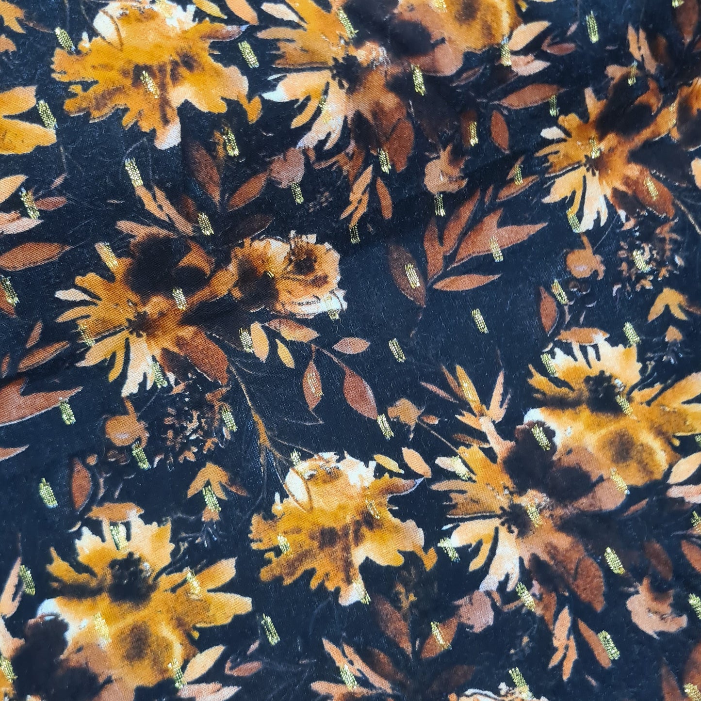 Flowers Lurex Print Viscose in Brown and Black Remnant