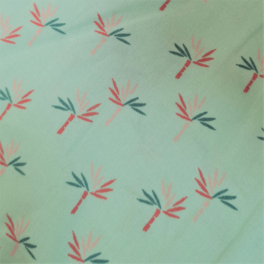 Tiny Palm Trees Viscose in Red and Pink on Pale Green