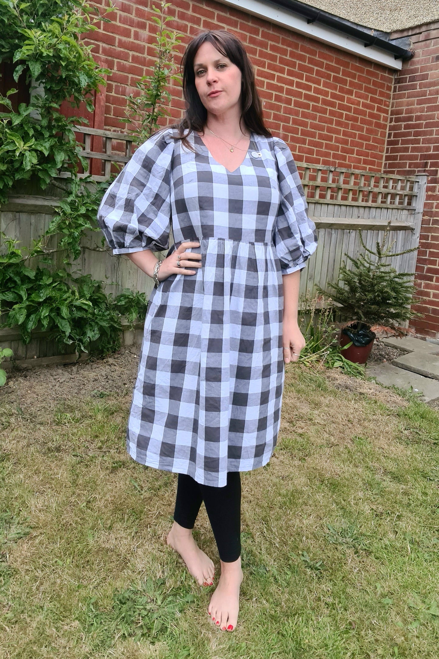 Sample Penelope Dress in Grey and White Gingham - Size 16