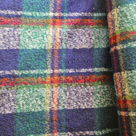 Brushed Tartan Wool Blend Coating in Red Green and Blue