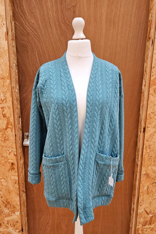 Sample Elliott Cardigan in Teal Faux Cable Knit Sweatshirting - Size 16