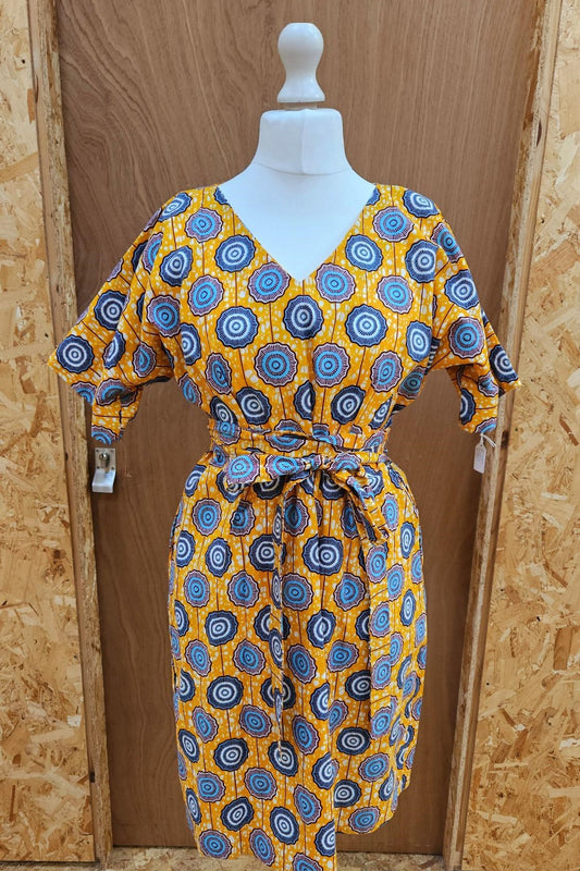 Sample Kobi Dress in Orange and Blue Wax Cotton Ankara - Size Small