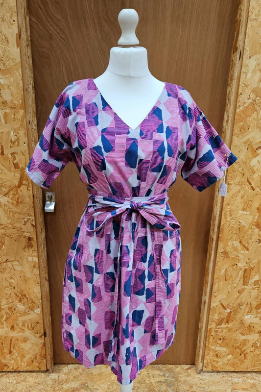 Sample Kobi Dress in Pink Lilac and Blue Cotton - Size Small