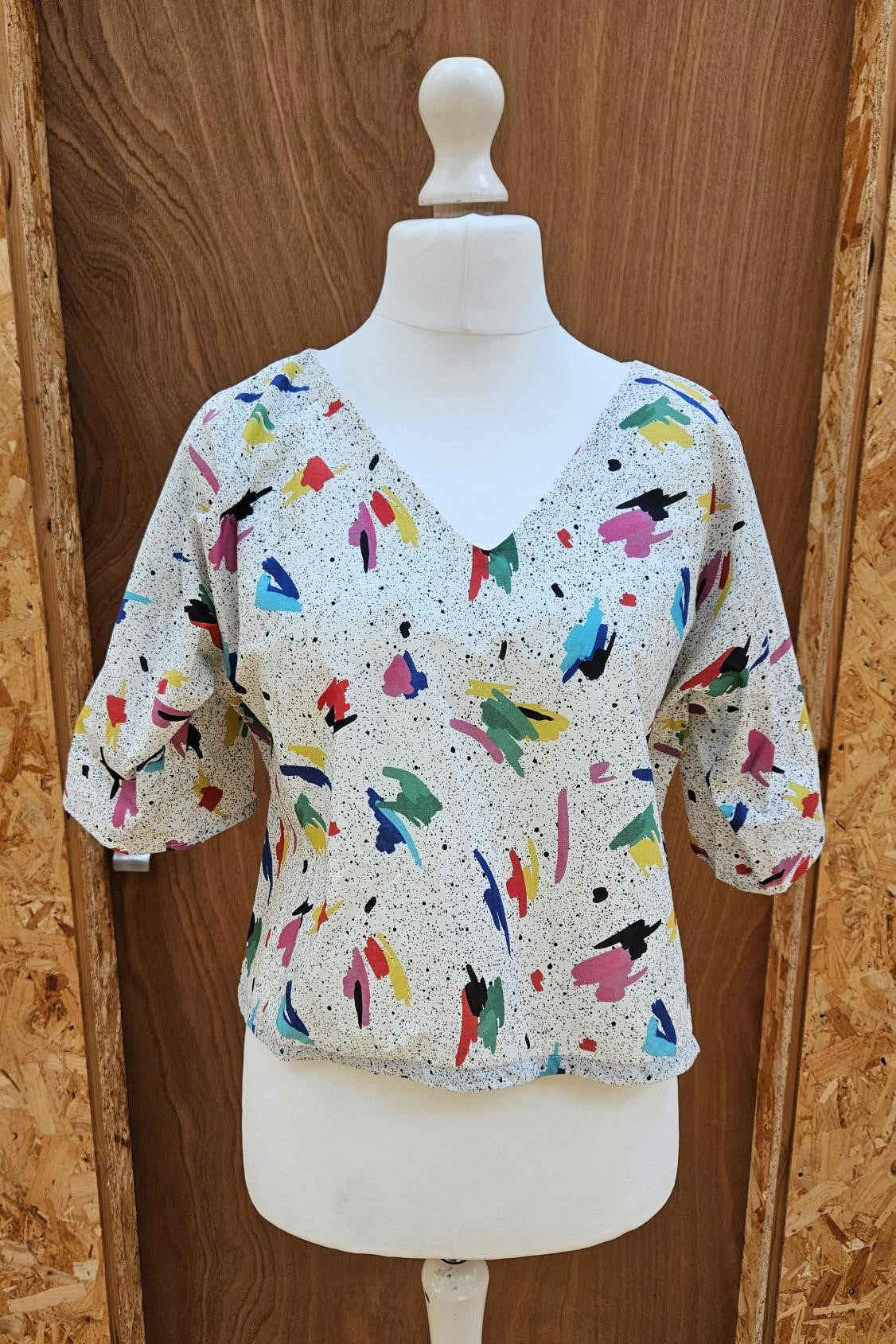 Sample Kobi Top in White and Multi Coloured Cotton Lawn - Size Small