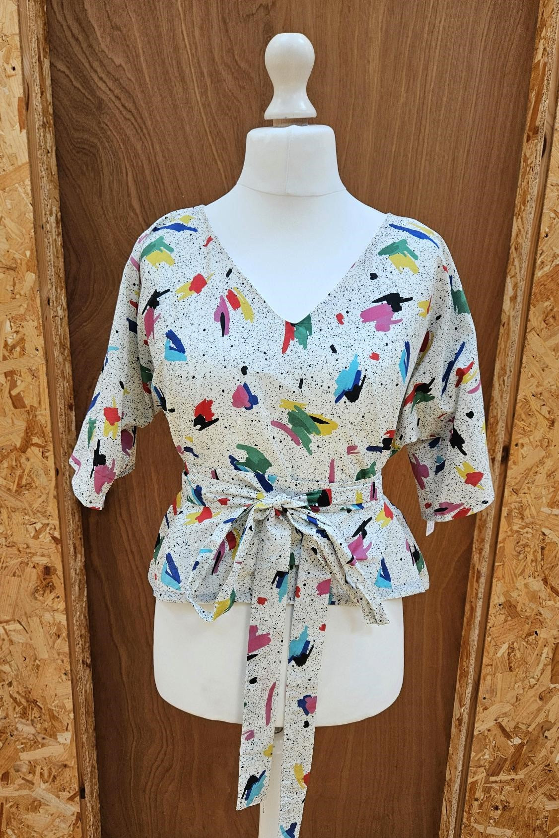 Sample Kobi Top in White and Multi Coloured Cotton Lawn - Size Small