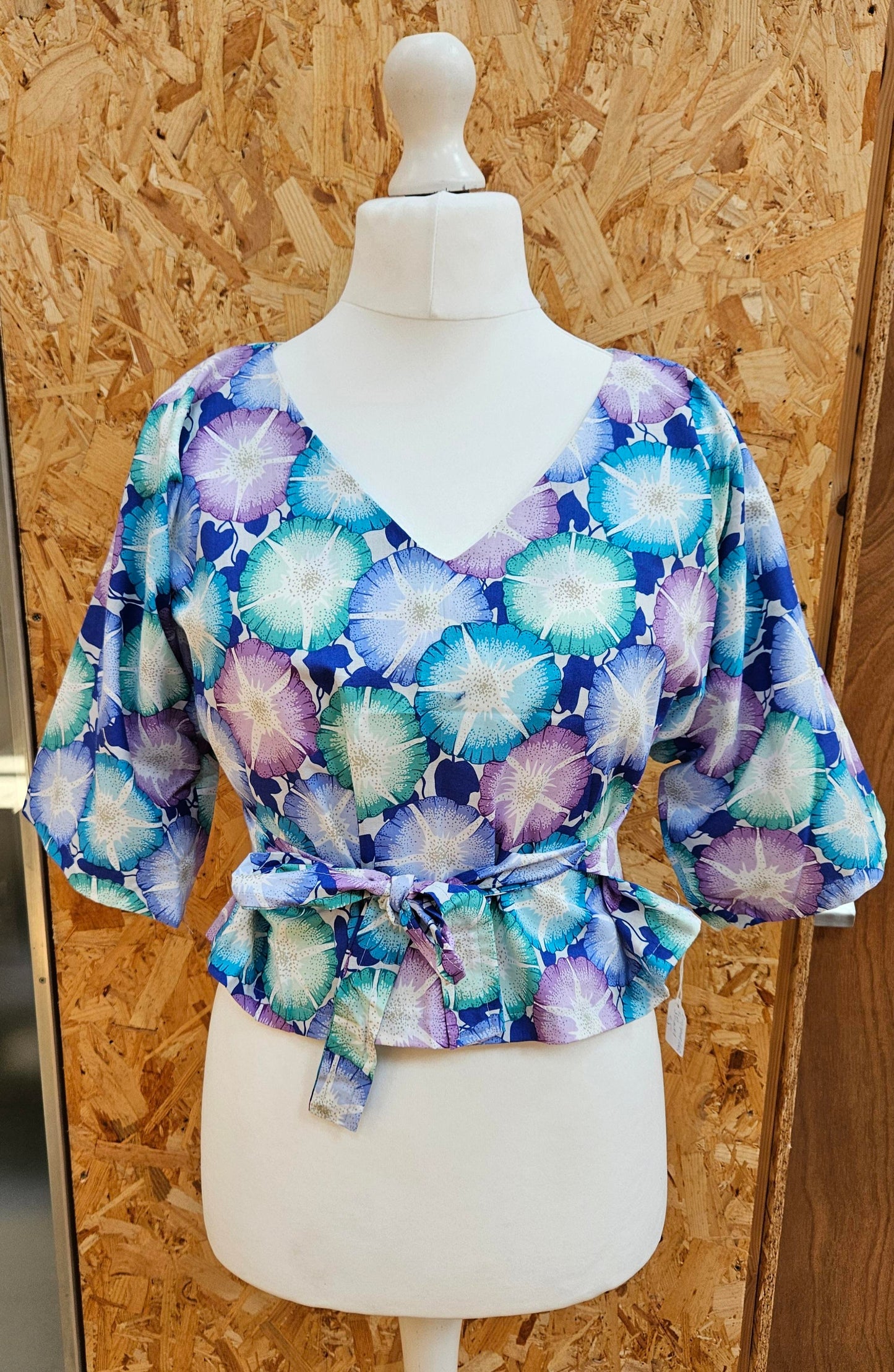 Sample Kobi Top in Blue Green and Lilac Cotton Lawn - Size Small