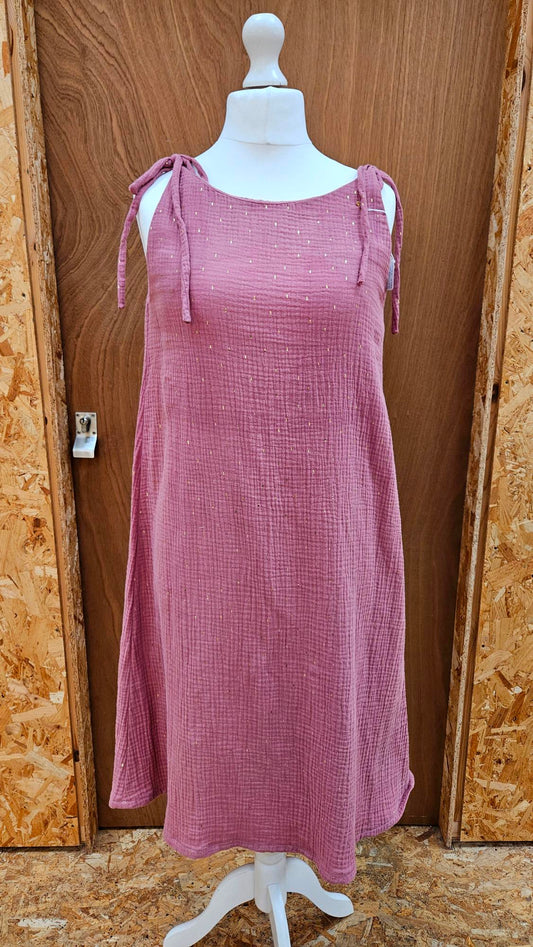 Sample Sienna Dress in Pink Gold Stripe Double Gauze - Size 12