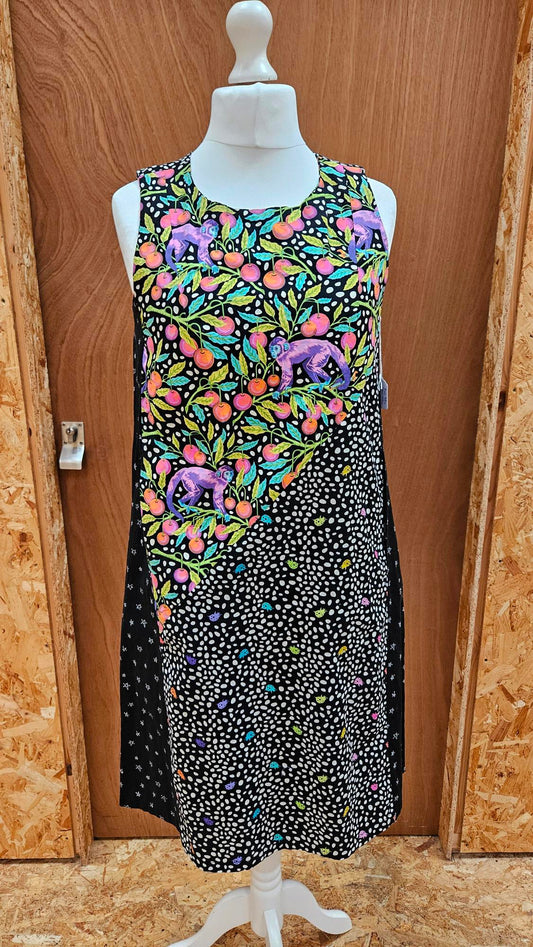 Sample Martha Dress in Black and Multi Coloured Monkey Cotton - Size 14