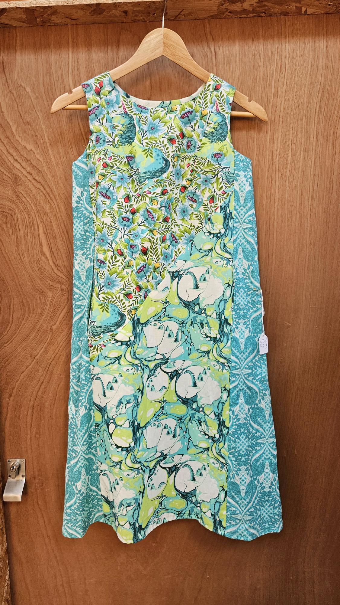 Sample Martha Dress in Turquoise and Green Cotton - Size 8