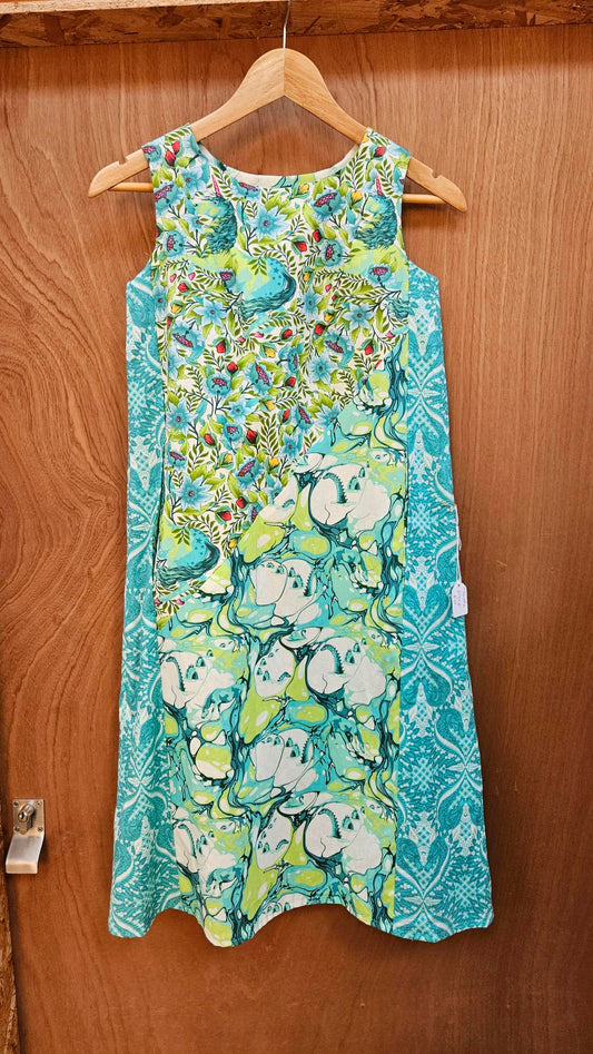 Sample Martha Dress in Turquoise and Green Cotton - Size 8