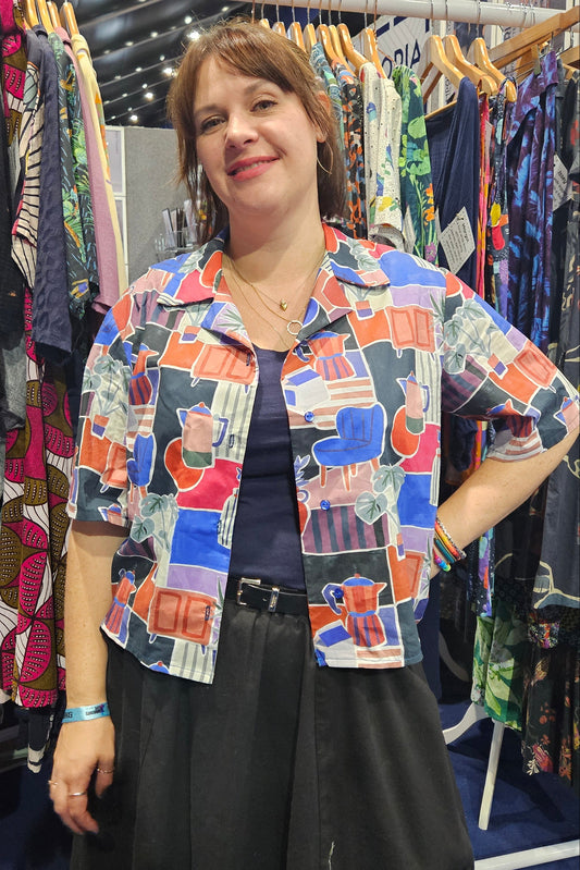 Sample Tony Shirt Hack in Red Blue and Pink Cotton Lawn - Size 42" Chest
