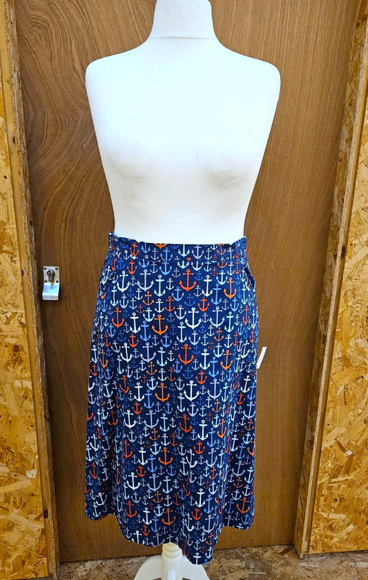 Sample A-line Skirt in Red Blue and Orange Nautical Anchor Print - Size 14