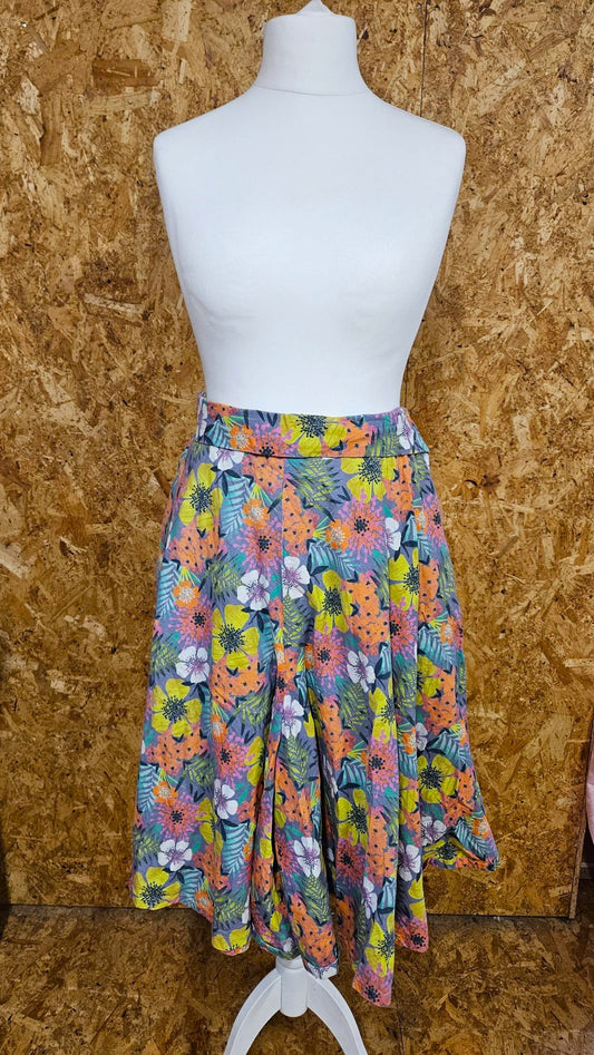 Sample Issey Culottes in Grey Yellow Pink Green and Orange Tropical Print - Size 16