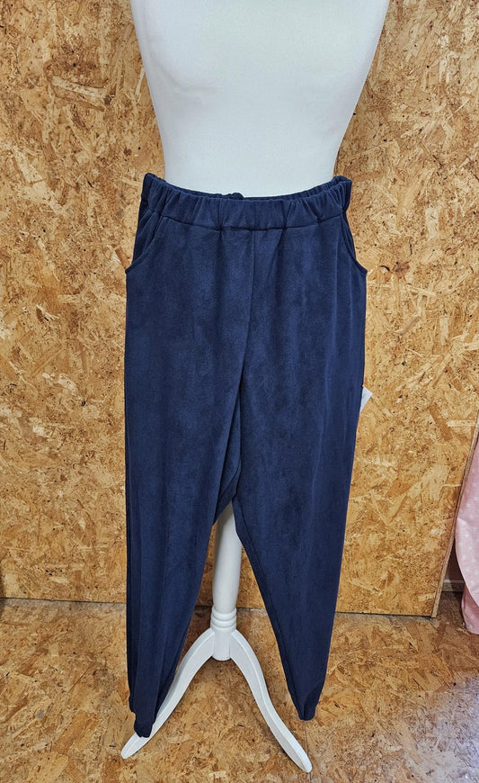 Sample Alice Trousers in Navy Blue Faux Suede Twill - Size 14